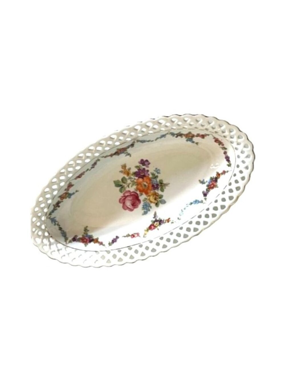 Antique 1930s Schumann Bavaria Eleanor Ove Reticulated Serving Bowl Pierced